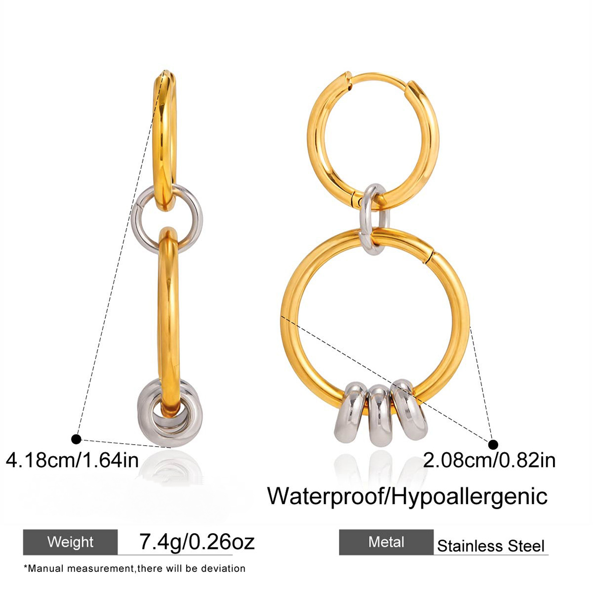 Stainless Steel Circle Pendant Hoop Earrings