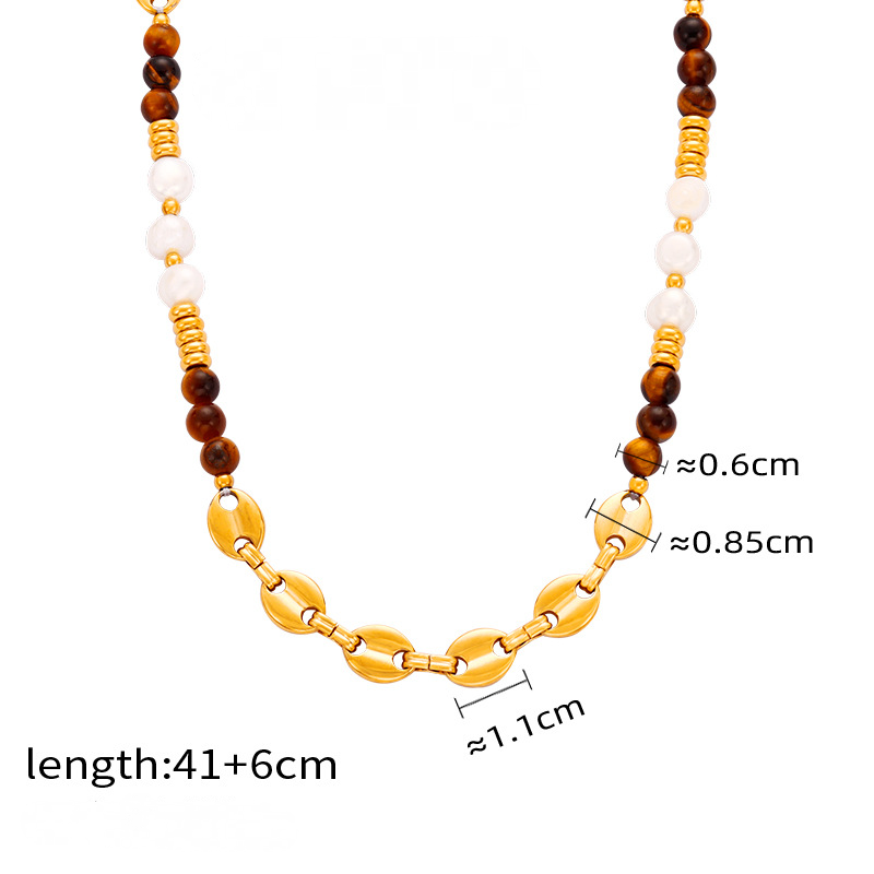 Stainless Steel Beaded Chain Stitching Lip Chain Necklace