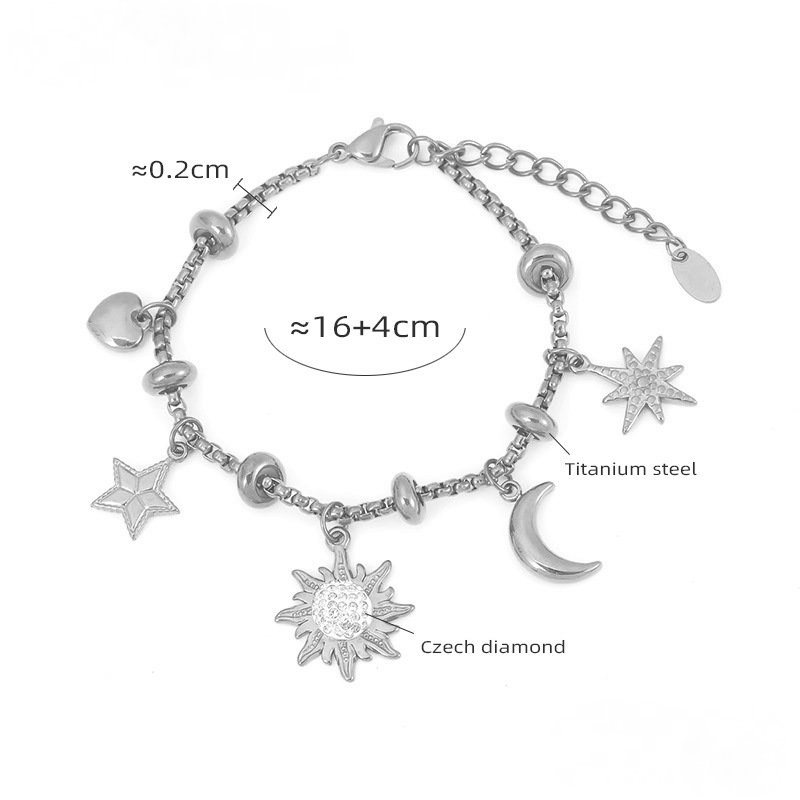 Stainless Steel Multi-element Pendant Inlay Czech Diamond Bracelet
