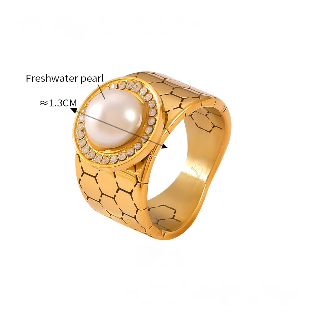 Stainless Steel Freshwater Pearl Cubic Zirconia Ring