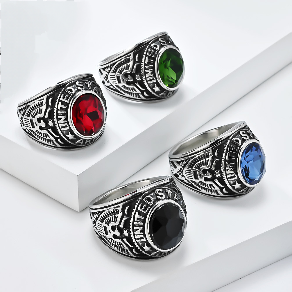 Marine Troops Inlay Gemstone Eagle Rings