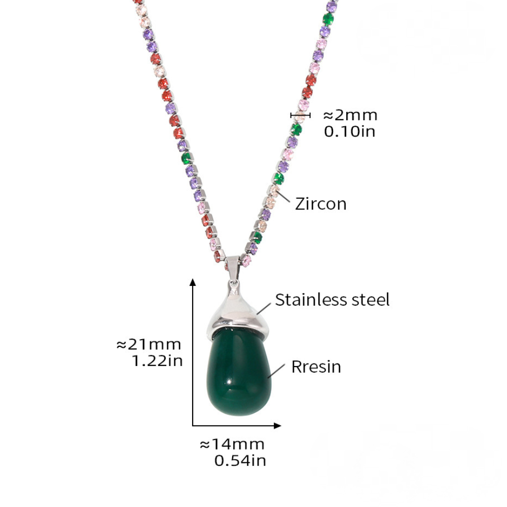 Stainless Steel Cubic Zirconia Chain Drop Shape Pendant Necklace