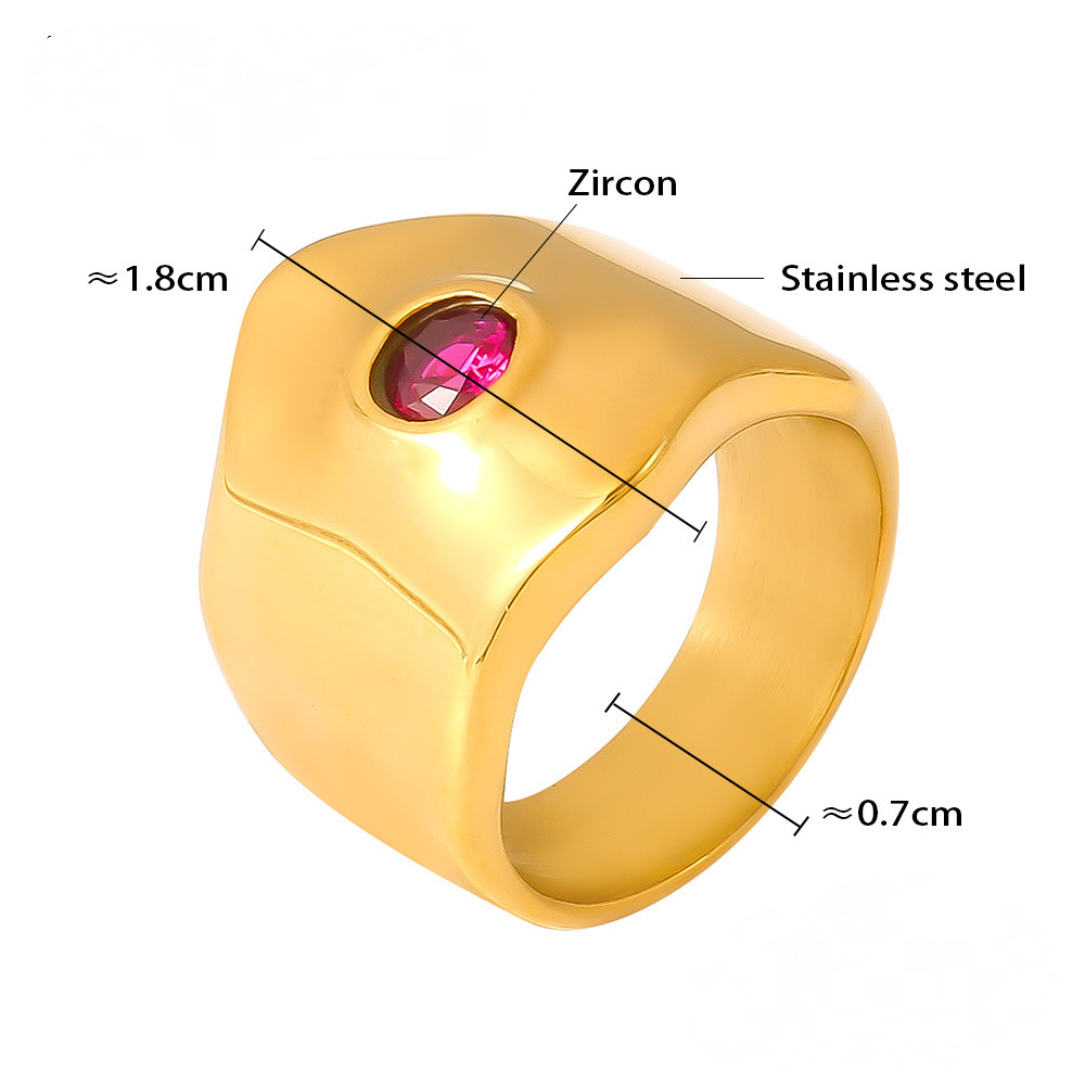 Stainless Steel Geometric Inlay Cubic Zirconia Chunky Ring