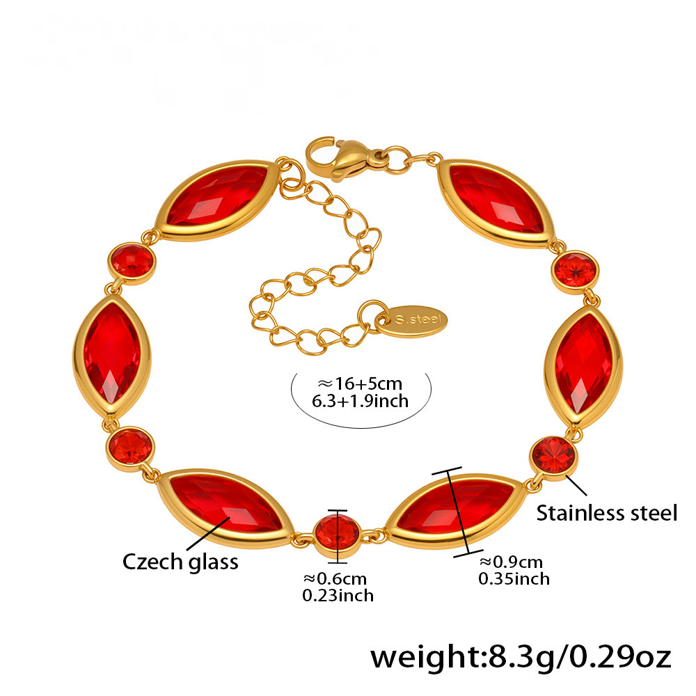 Stainless Steel 18K Gold PVD Crystal Oval Glass Bracelet