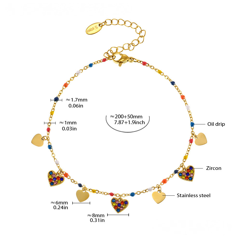 Stainless Steel Heart Shaped Cubic Zirconia Beaded Necklace Bracelet Anklet Jewelry Suit