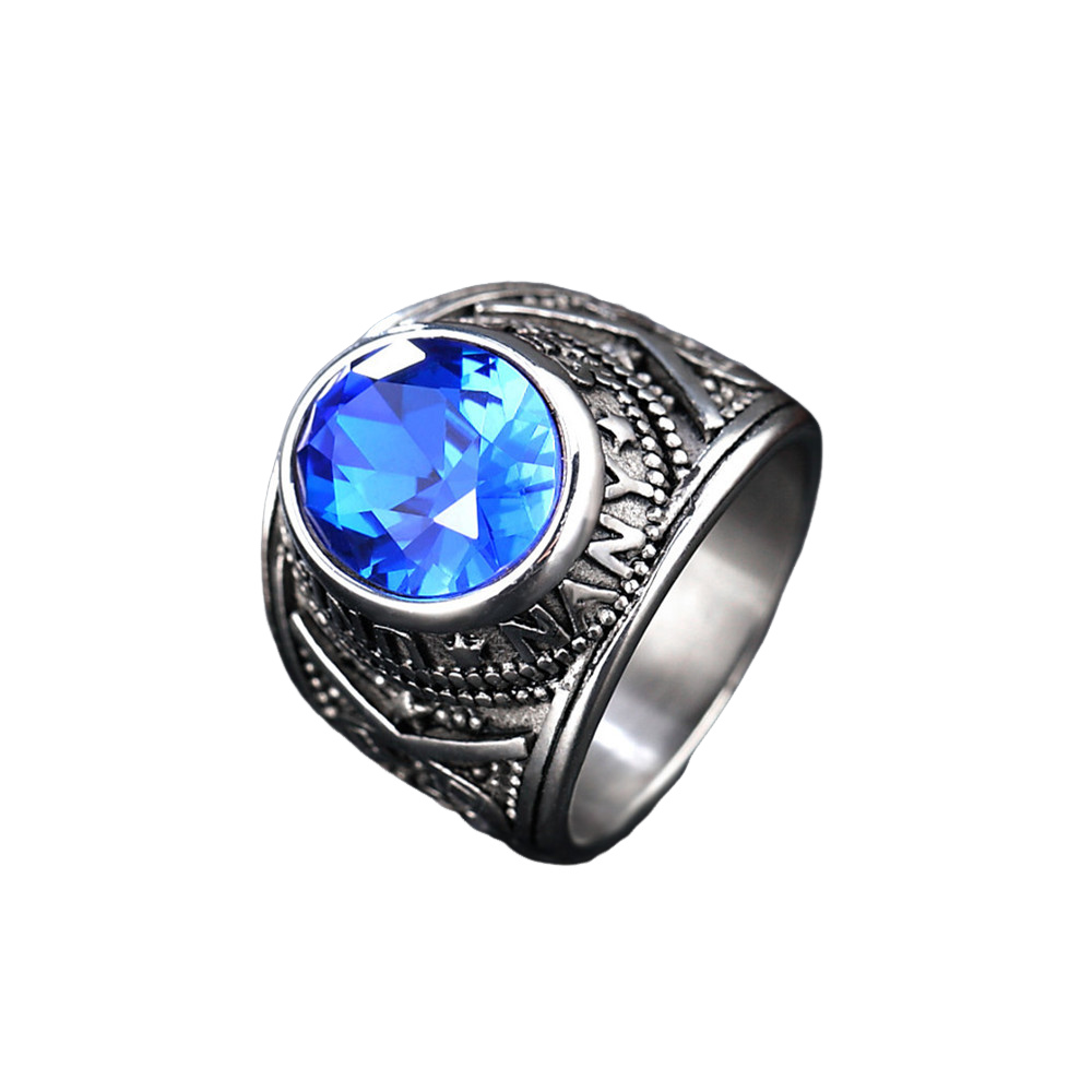 Stainless Steel Navy Military Men's Gemstone Ring