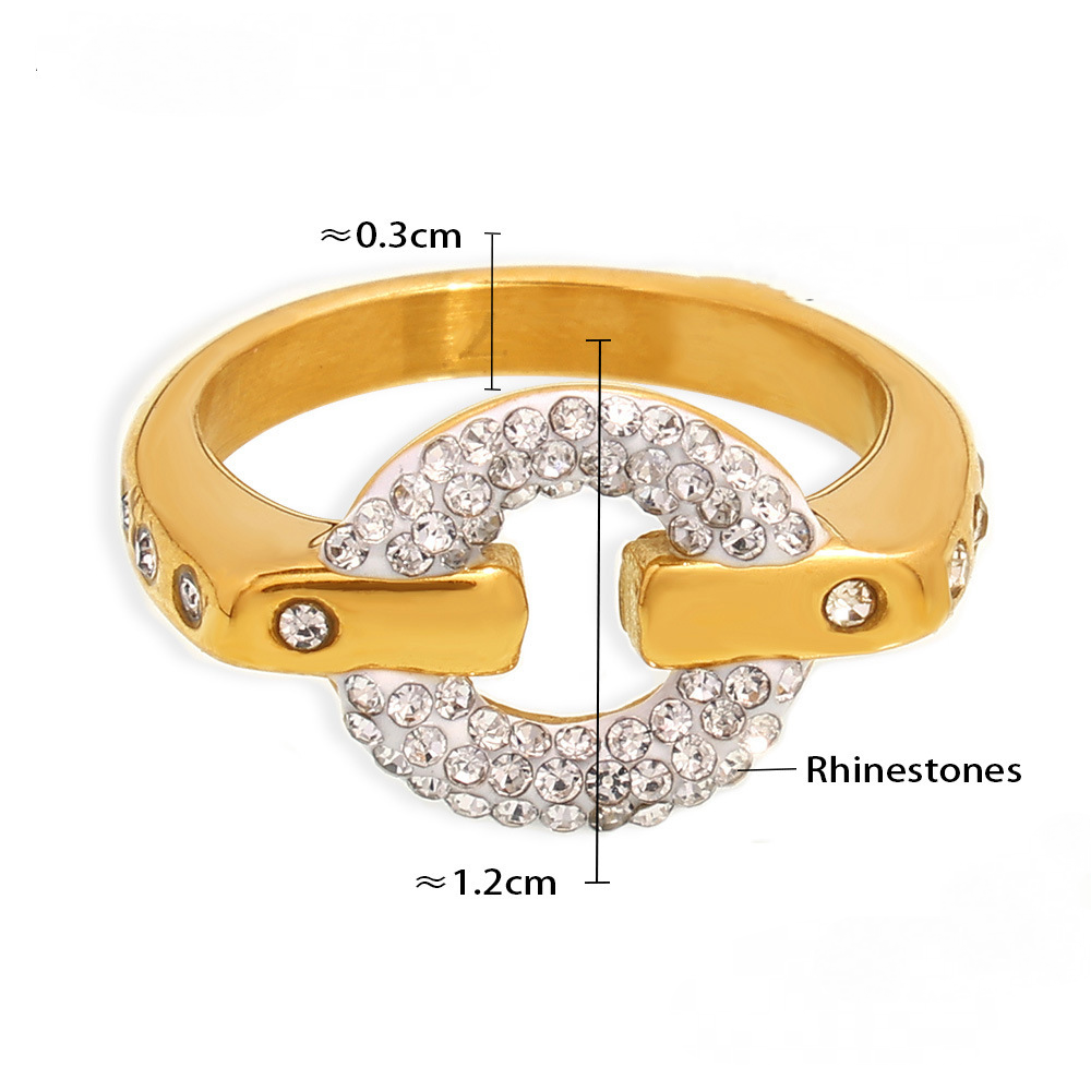 Stainless Steel Hollow Round Inlay Rhinestone Ring