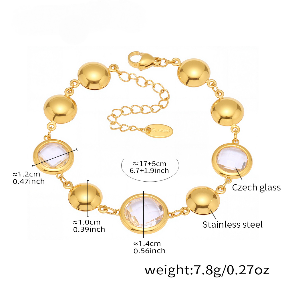 Stainless Steel Circular Cut Glass Geometric Splicing Bracelet