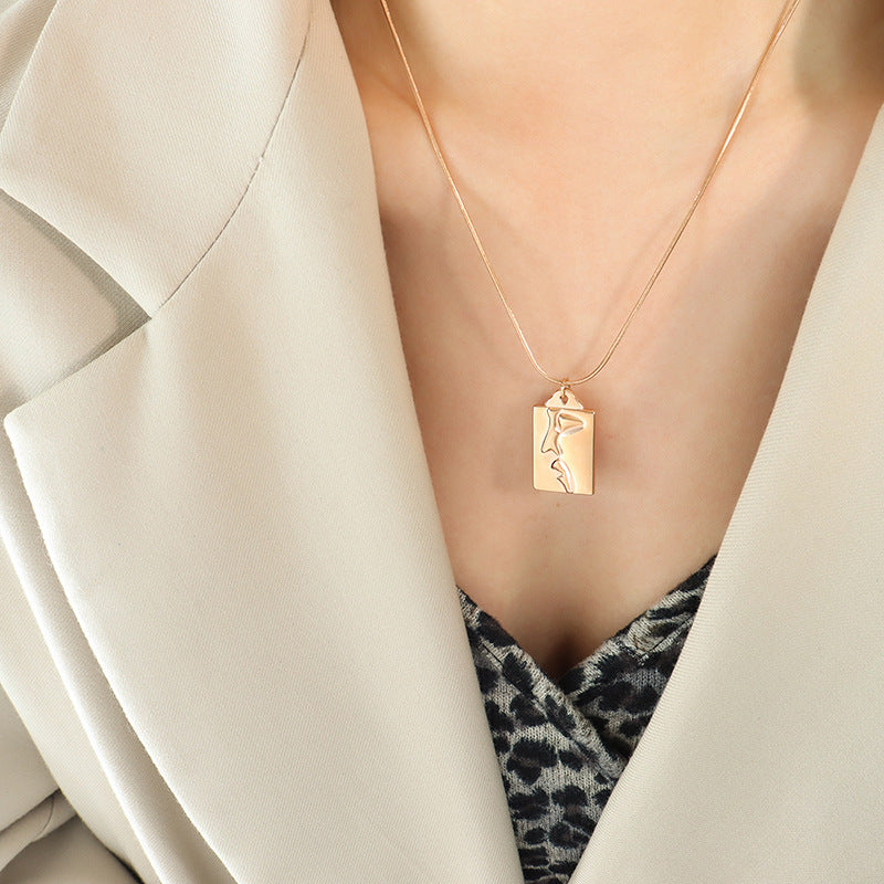 18K Gold PVD Half Face Pendant Snake Chain Necklace