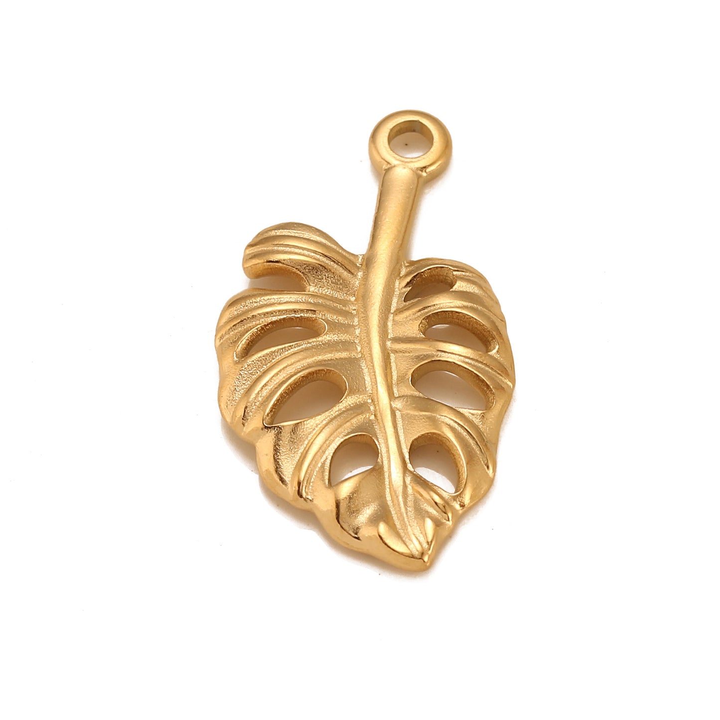 18K Gold PVD Stainless Steel Three-Dimensional Leaf Pendant