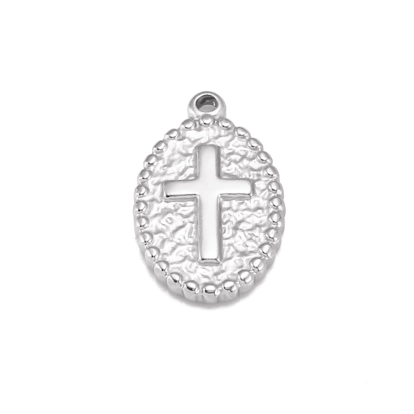 Pendentif en forme de croix ovale en acier inoxydable