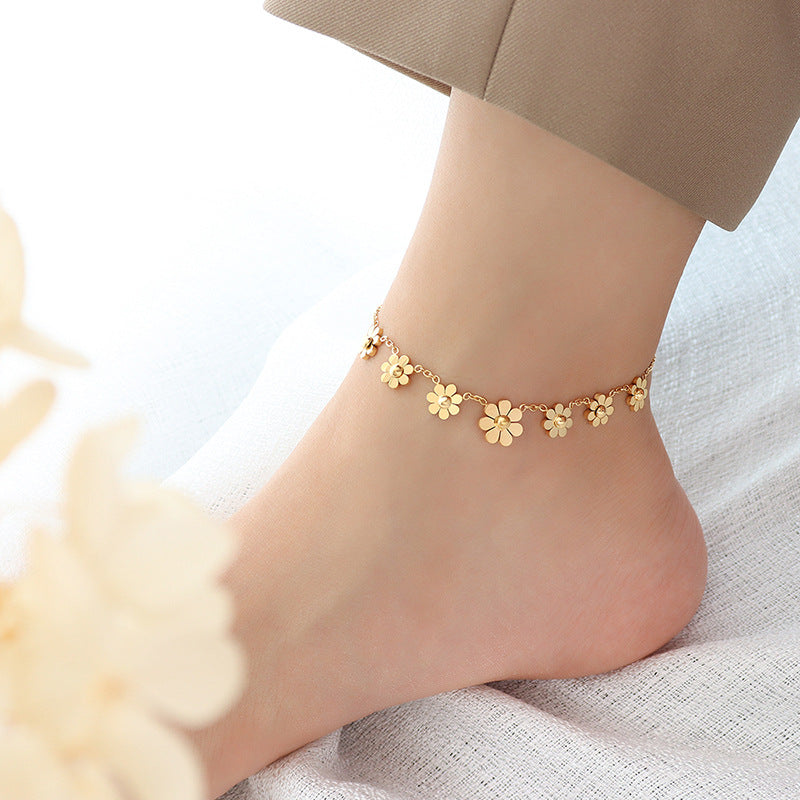18K Gold PVD Daisy Stainless Steel Anklet