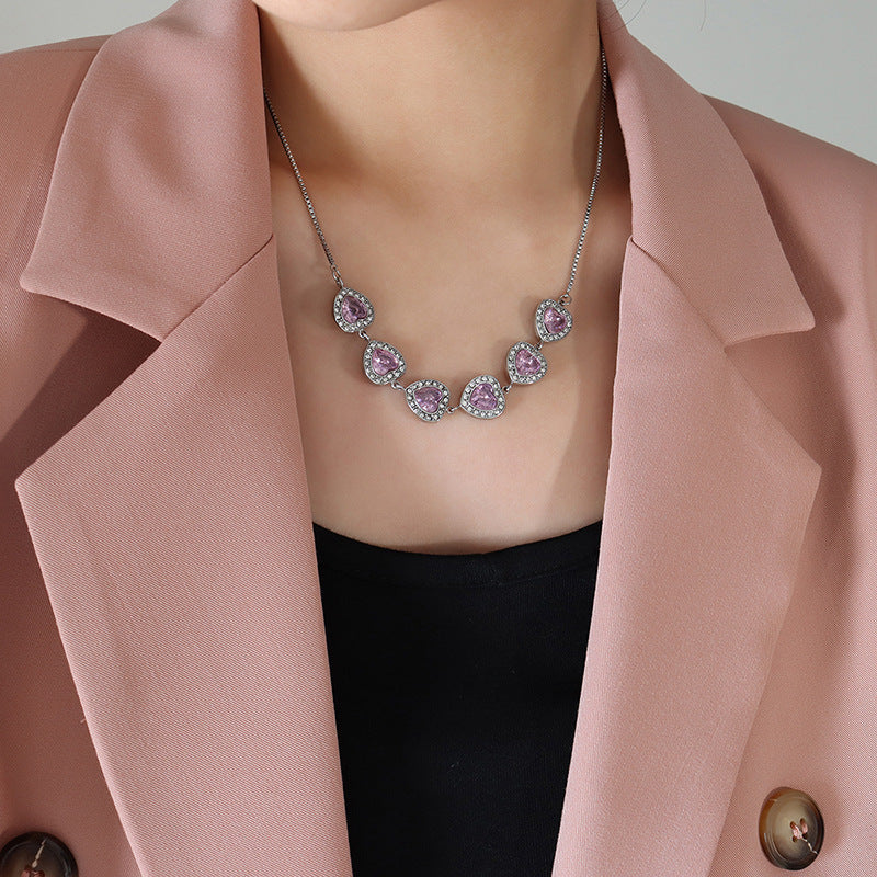 Elegant Heart CZ Box Chain Necklace