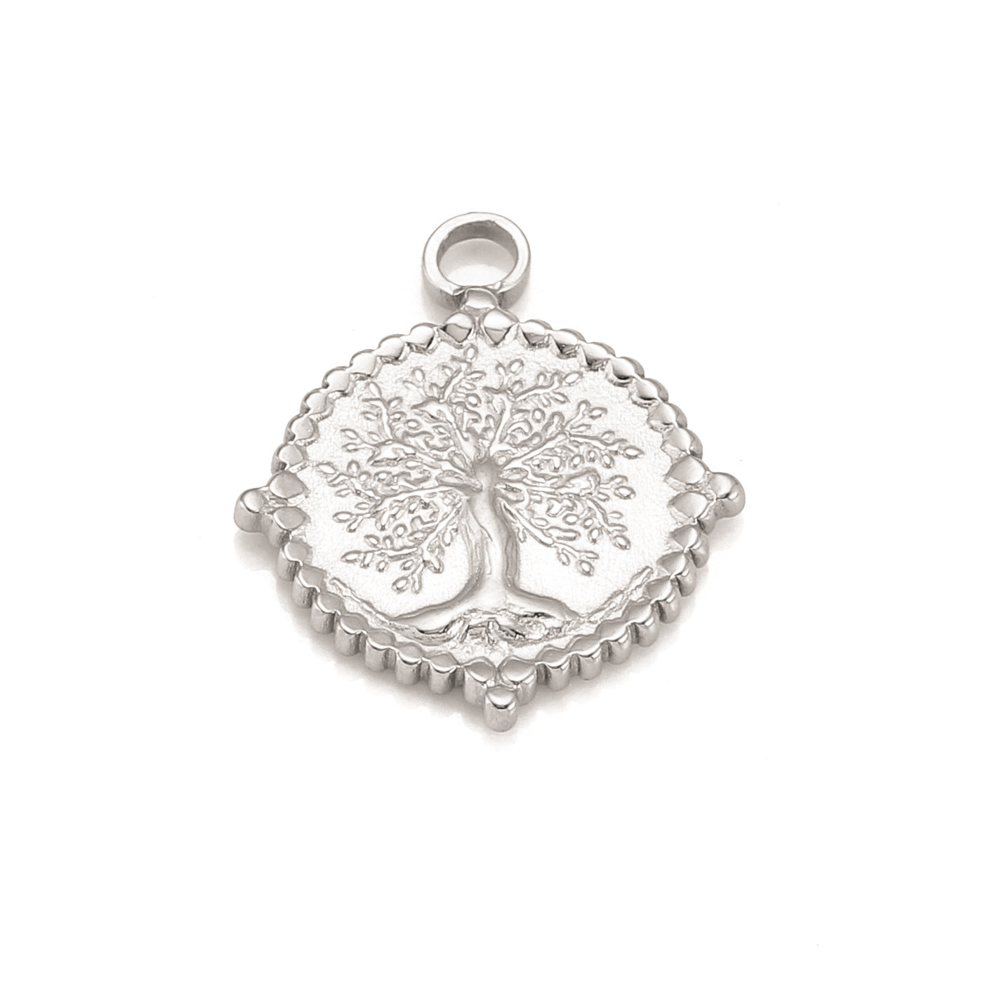 Pendentif rond en acier inoxydable représentant l'arbre de vie