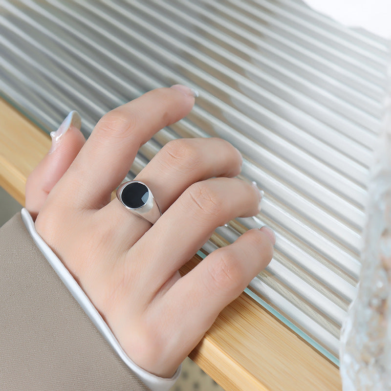 18K Gold PVD Round Black Oil Drip Ring
