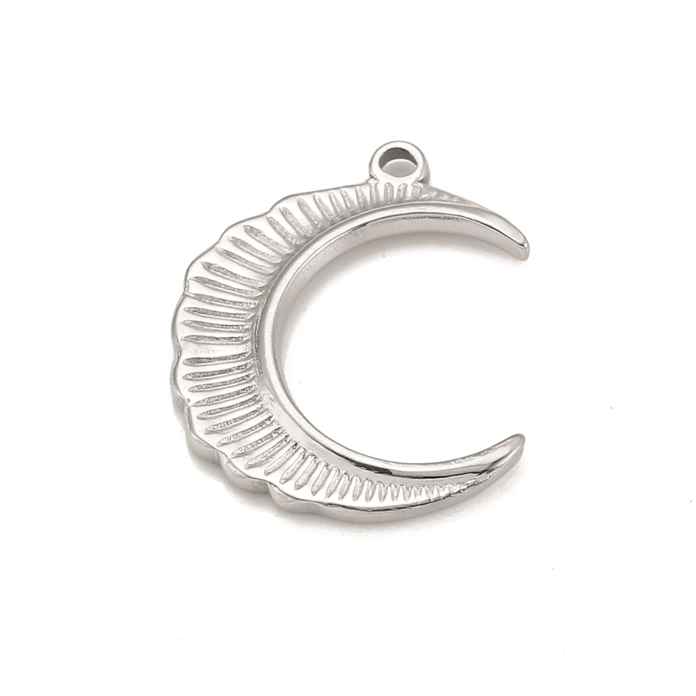 Striped Embossed Moon 18K Gold PVD Stainless Steel Pendant