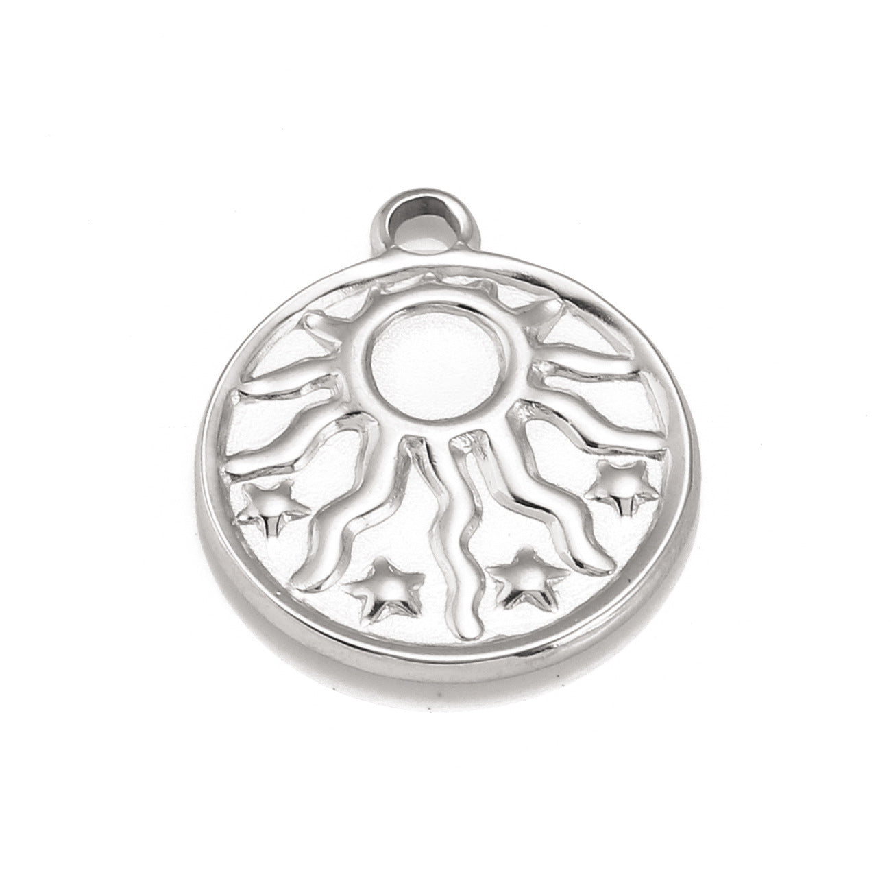 Stainless Steel Sun Star Concave Embossed Round Pendant