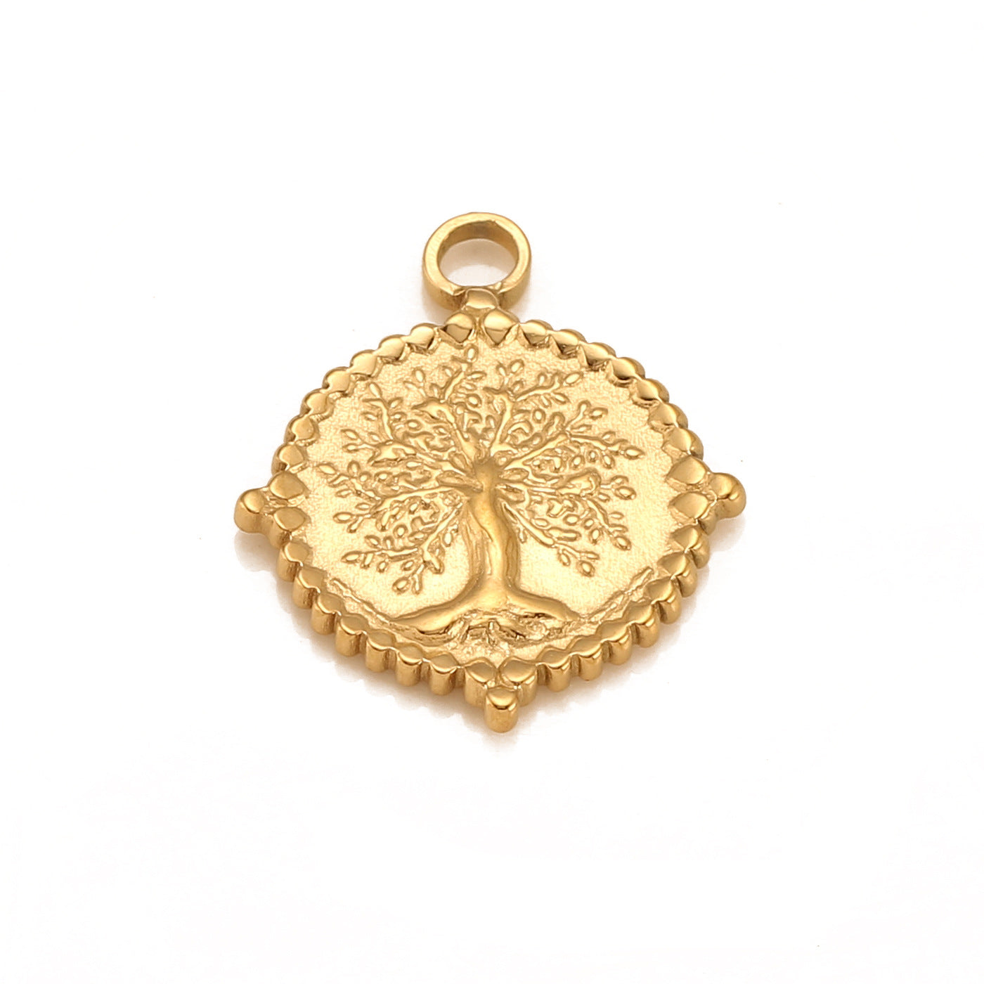 Pendentif rond en acier inoxydable représentant l'arbre de vie