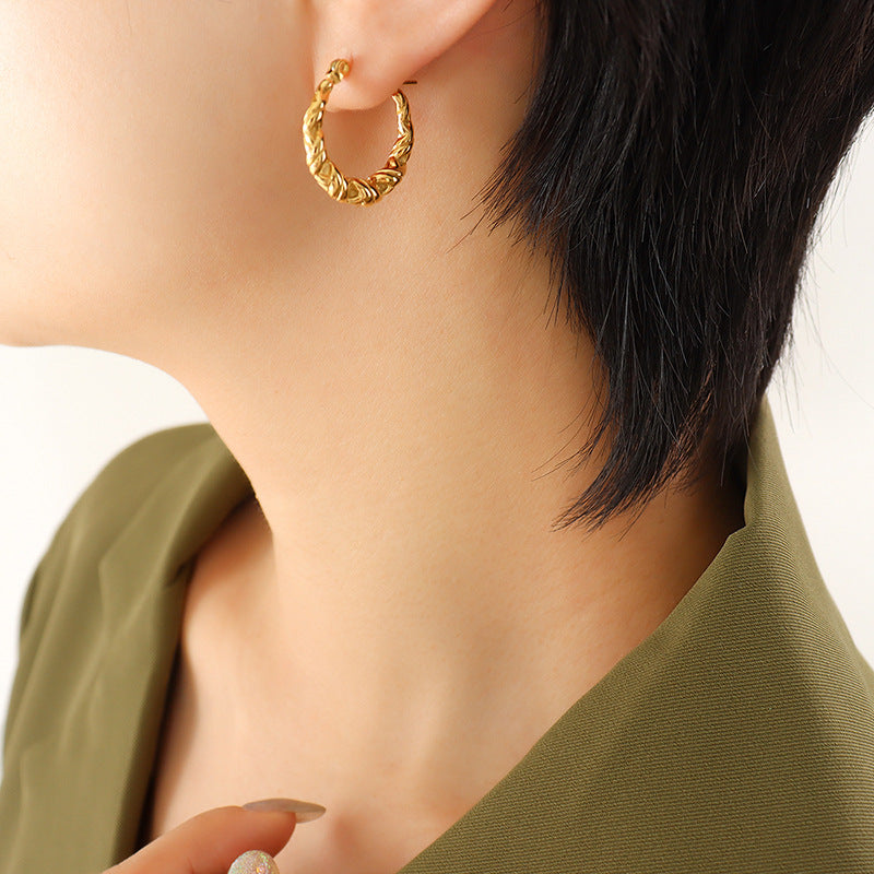 Boucles d'oreilles créoles torsadées en acier inoxydable
