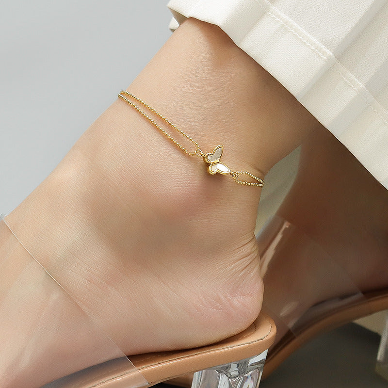 18K Gold PVD Butterfly Stainless Steel Double Layer Anklet