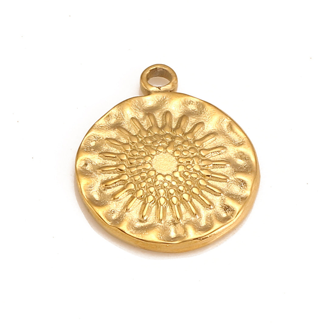 Pendentif rond en acier inoxydable en forme de tournesol pour femme