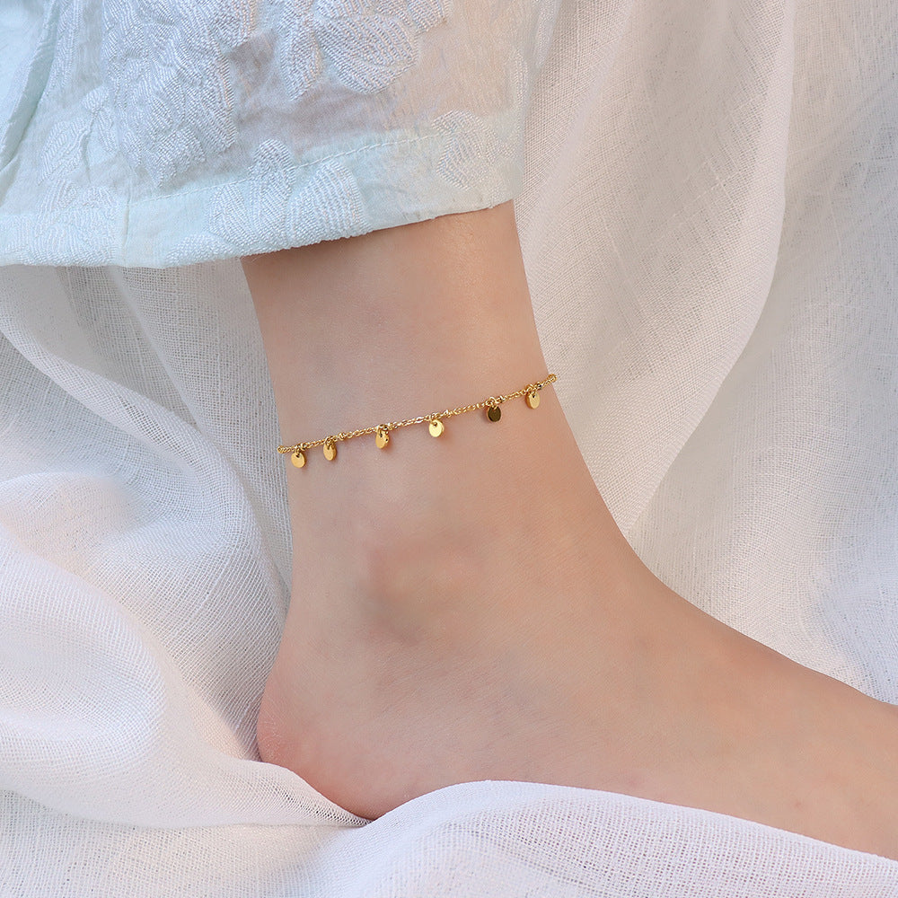 18K Gold PVD Disc Tassel Stainless Steel Anklet
