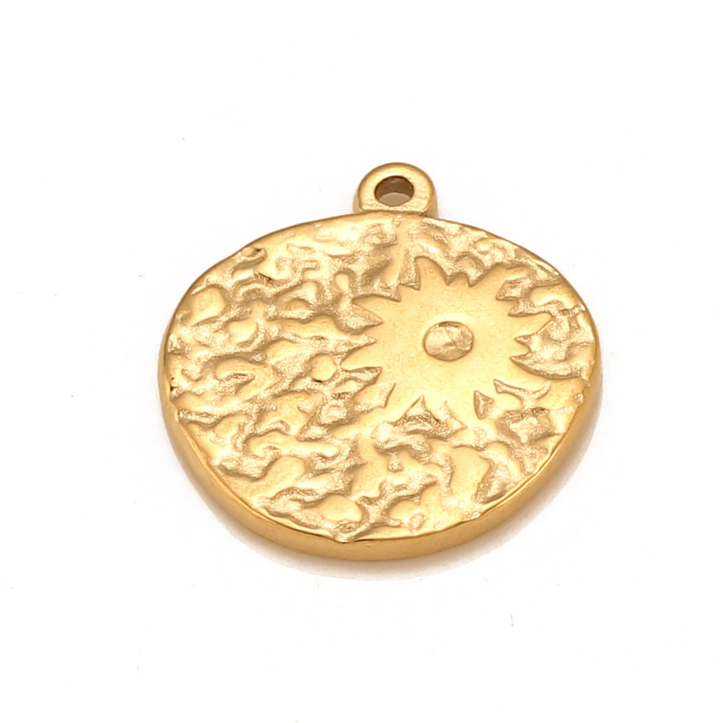 Pendentif rond irrégulier en acier inoxydable en forme de soleil