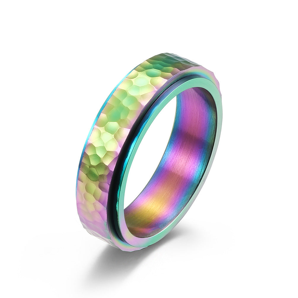 Irregular Hammered Stainless Steel Spinner Ring