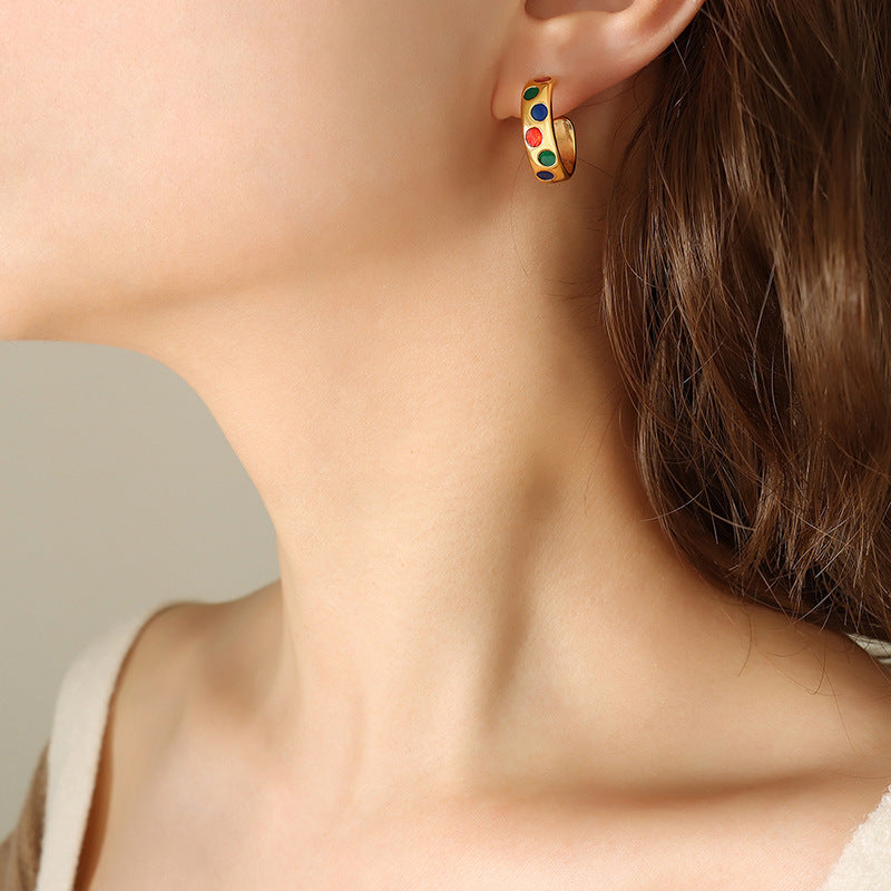 Boucles d'oreilles créoles colorées en forme de goutte d'huile