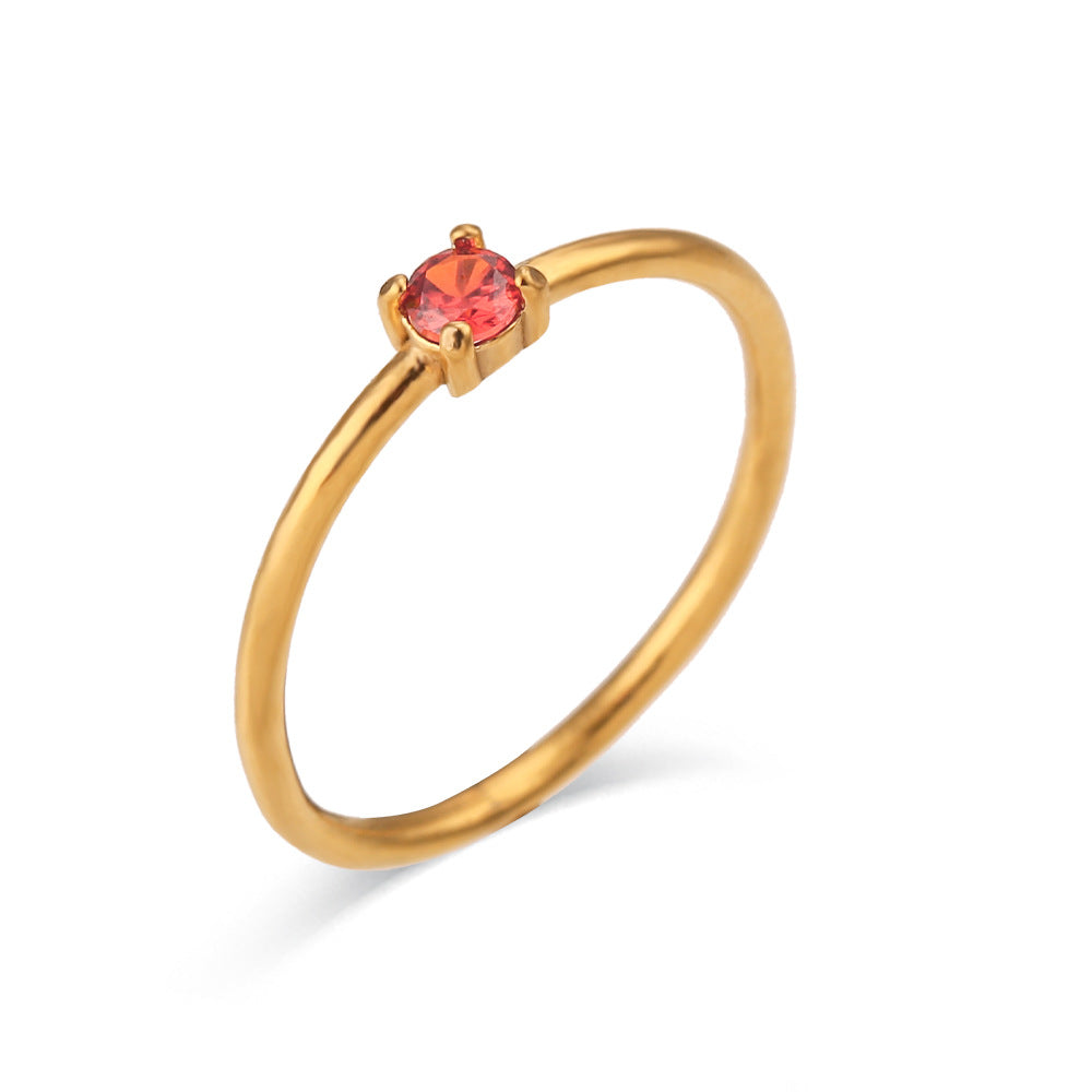 18K Gold PVD Stainless Steel Prong Set Birthstone Ring