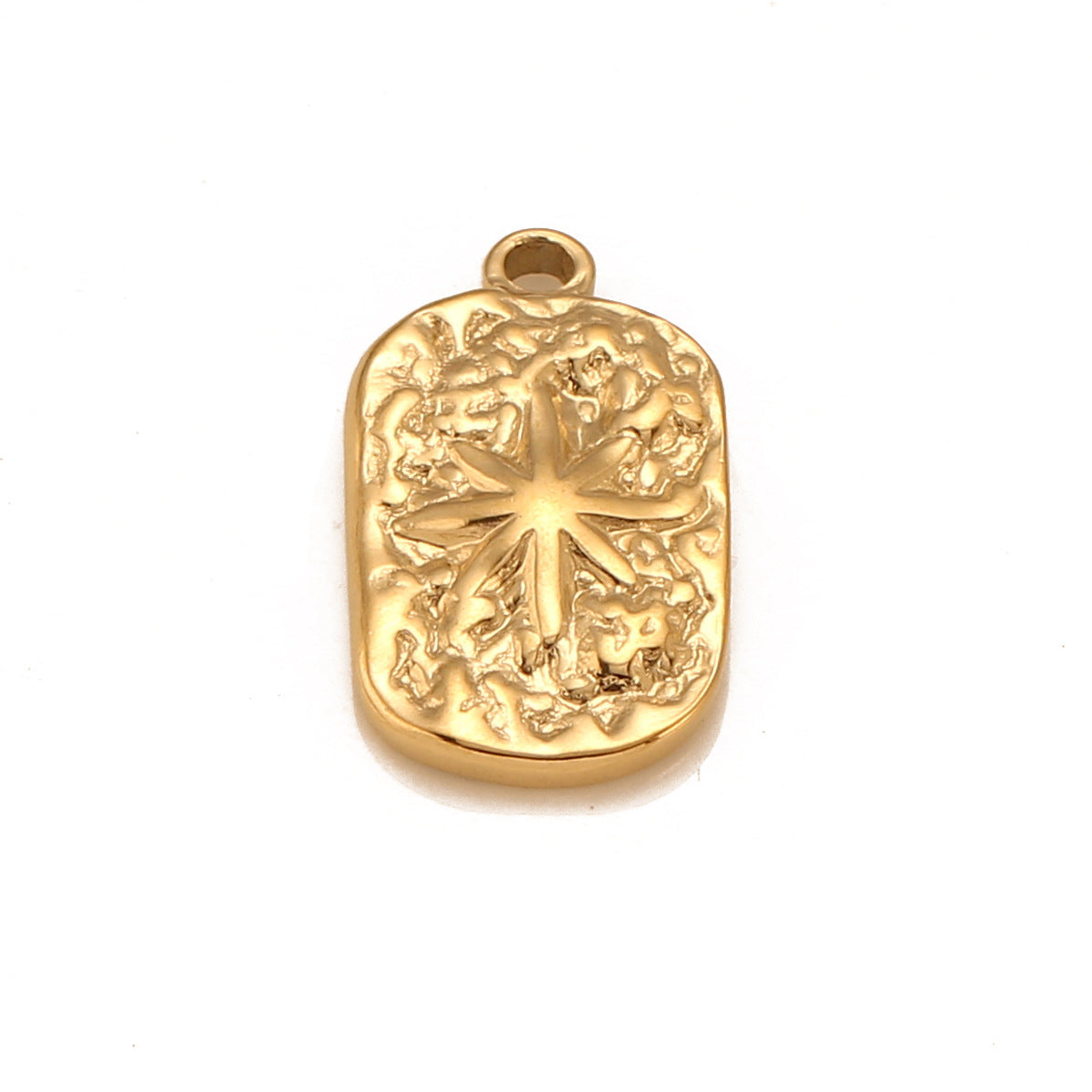 Pendentif rectangulaire en acier inoxydable avec étoile à six branches et revêtement PVD or 18 carats