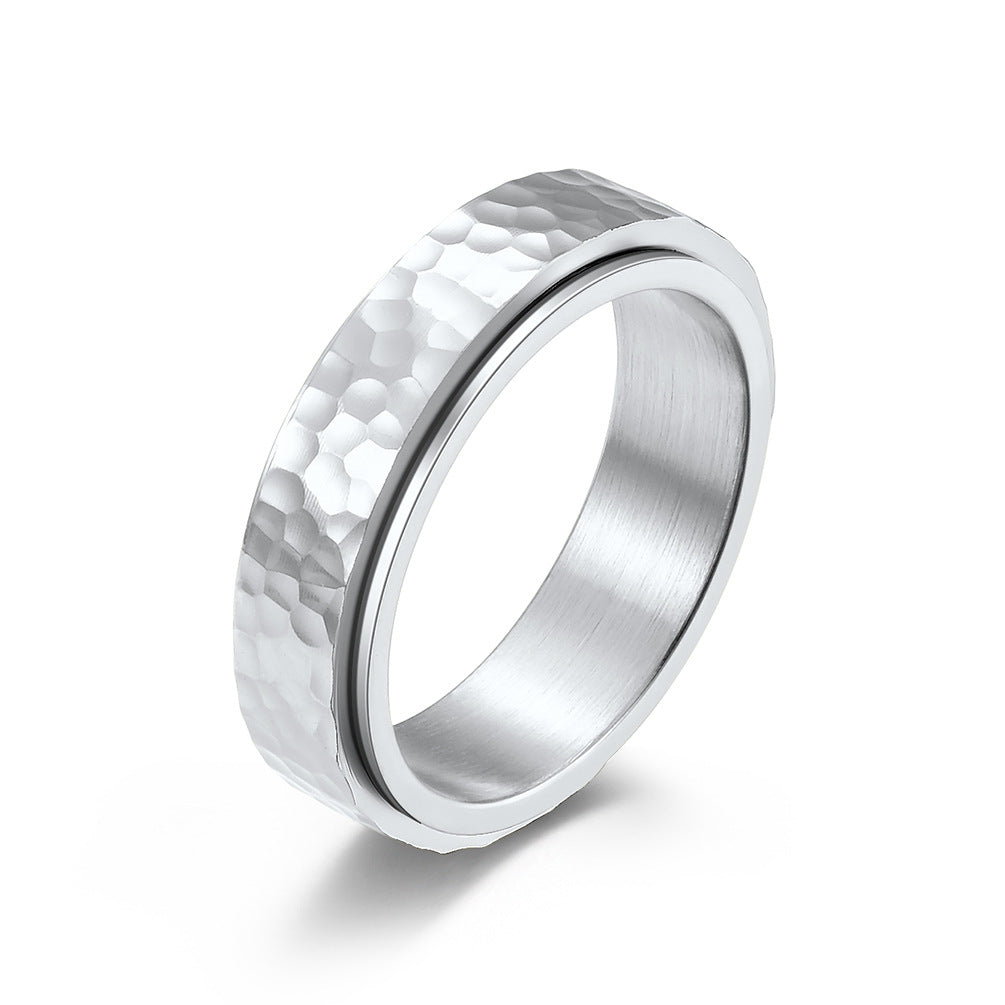Irregular Hammered Stainless Steel Spinner Ring