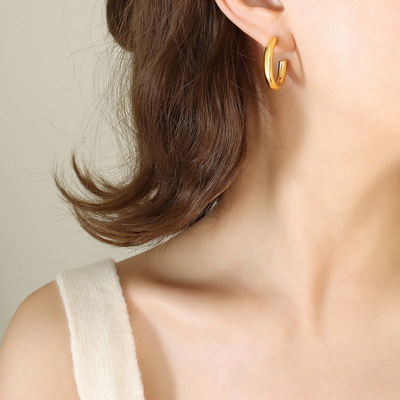 18K Gold PVD Solid C Hoop Earrings