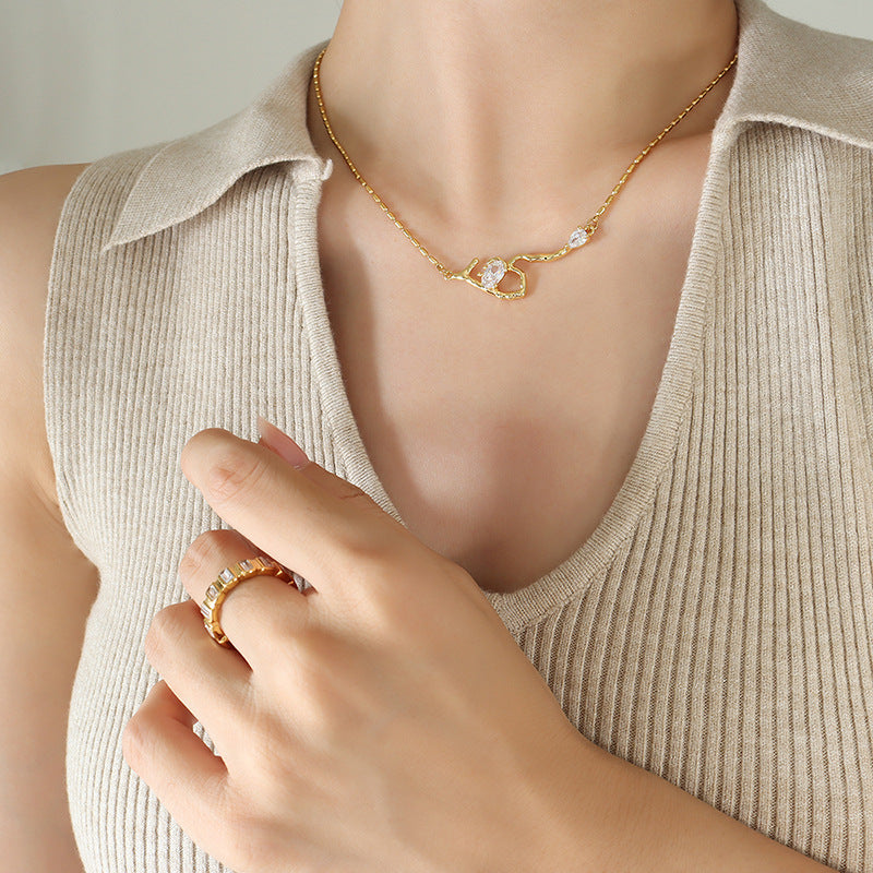 Stainless Steel Zircon Pendant Bead Seed Chain Necklace