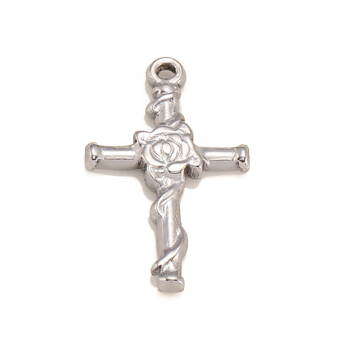 Pendentif croix en acier inoxydable rose