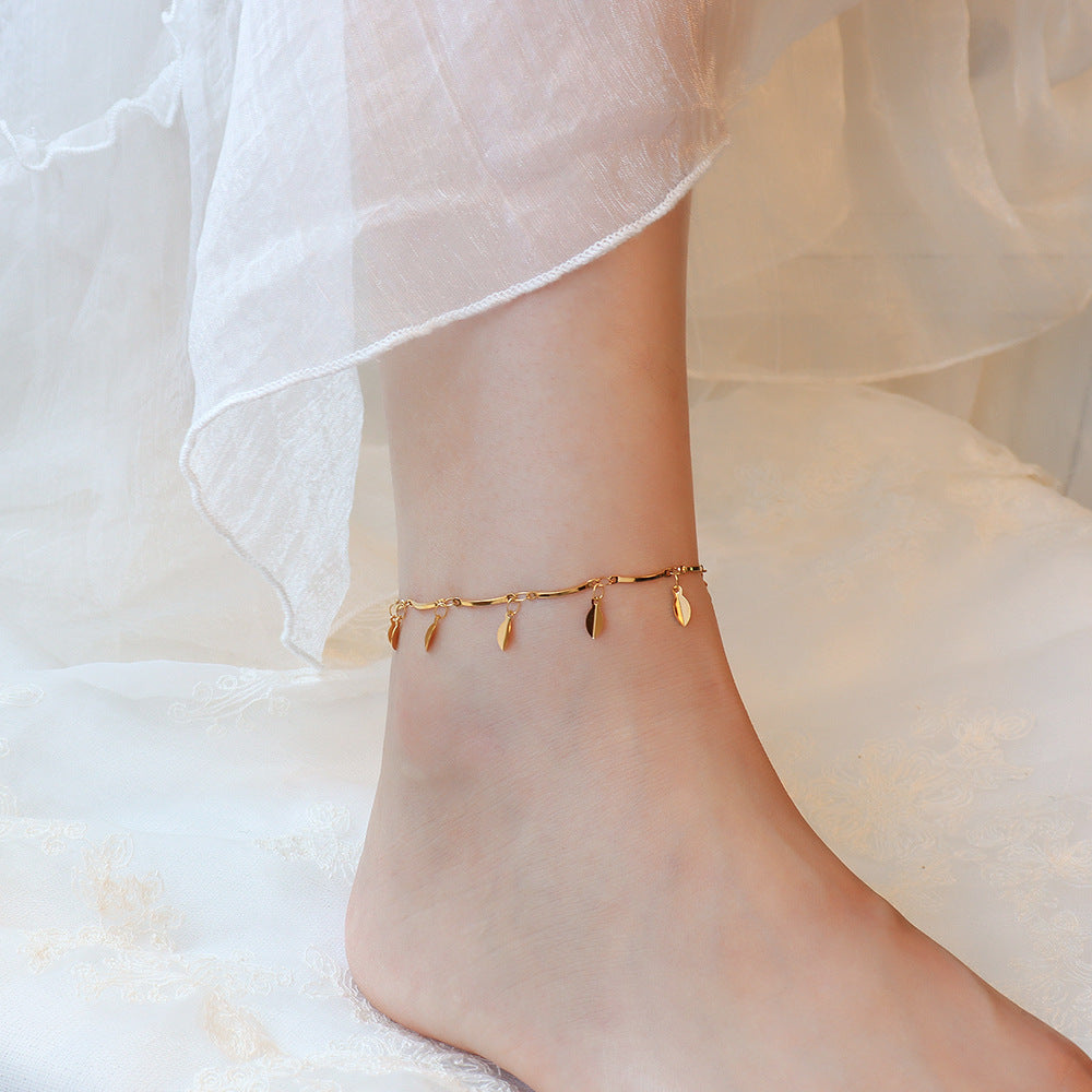 18K Gold PVD Leaf Stainless Steel Anklet