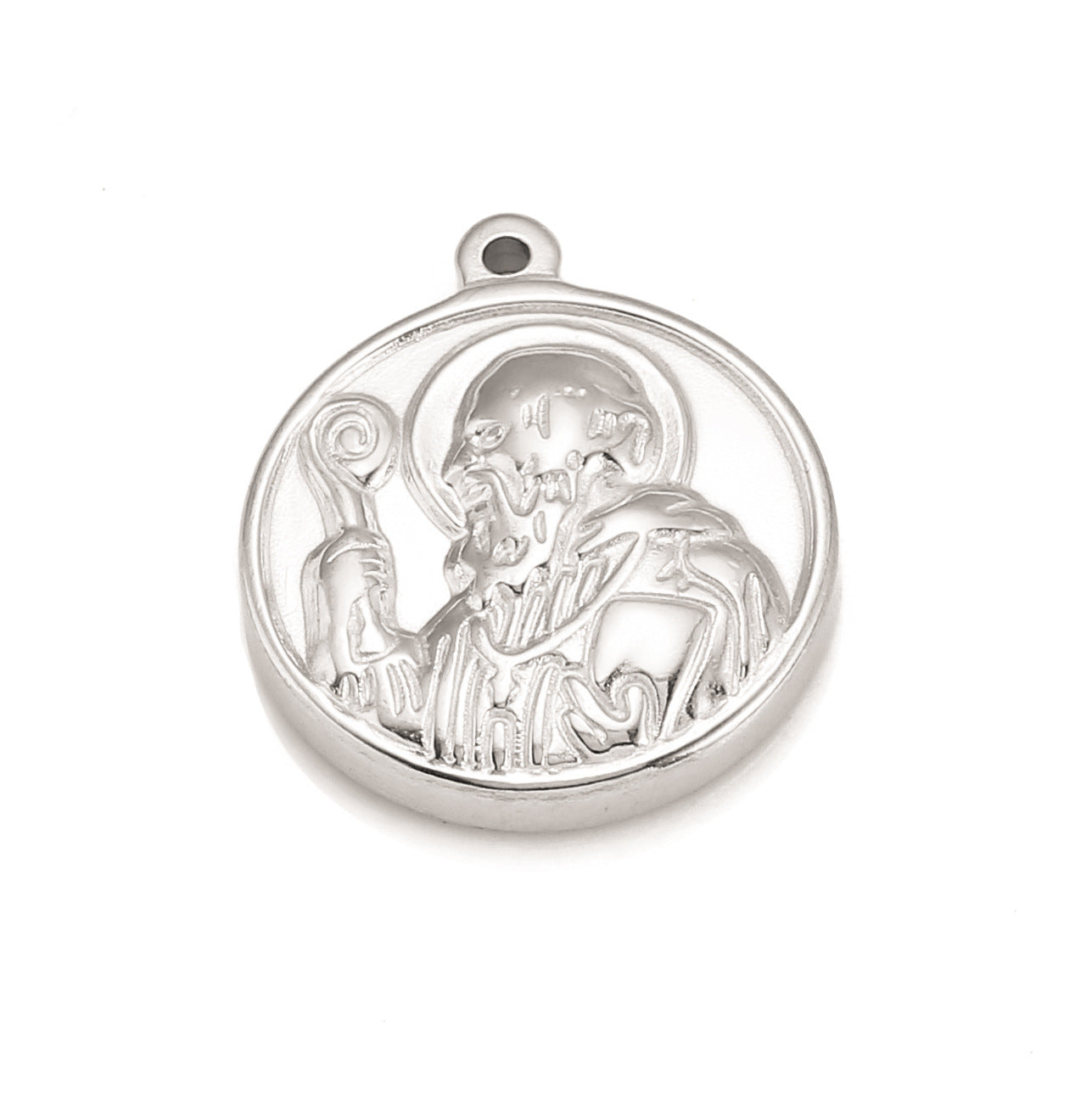 Pendentif croix ronde en acier inoxydable Saint Benoît