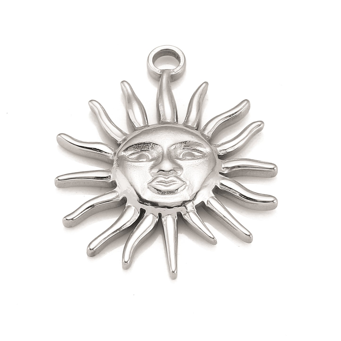 Pendentif en acier inoxydable avec visage humain et soleil