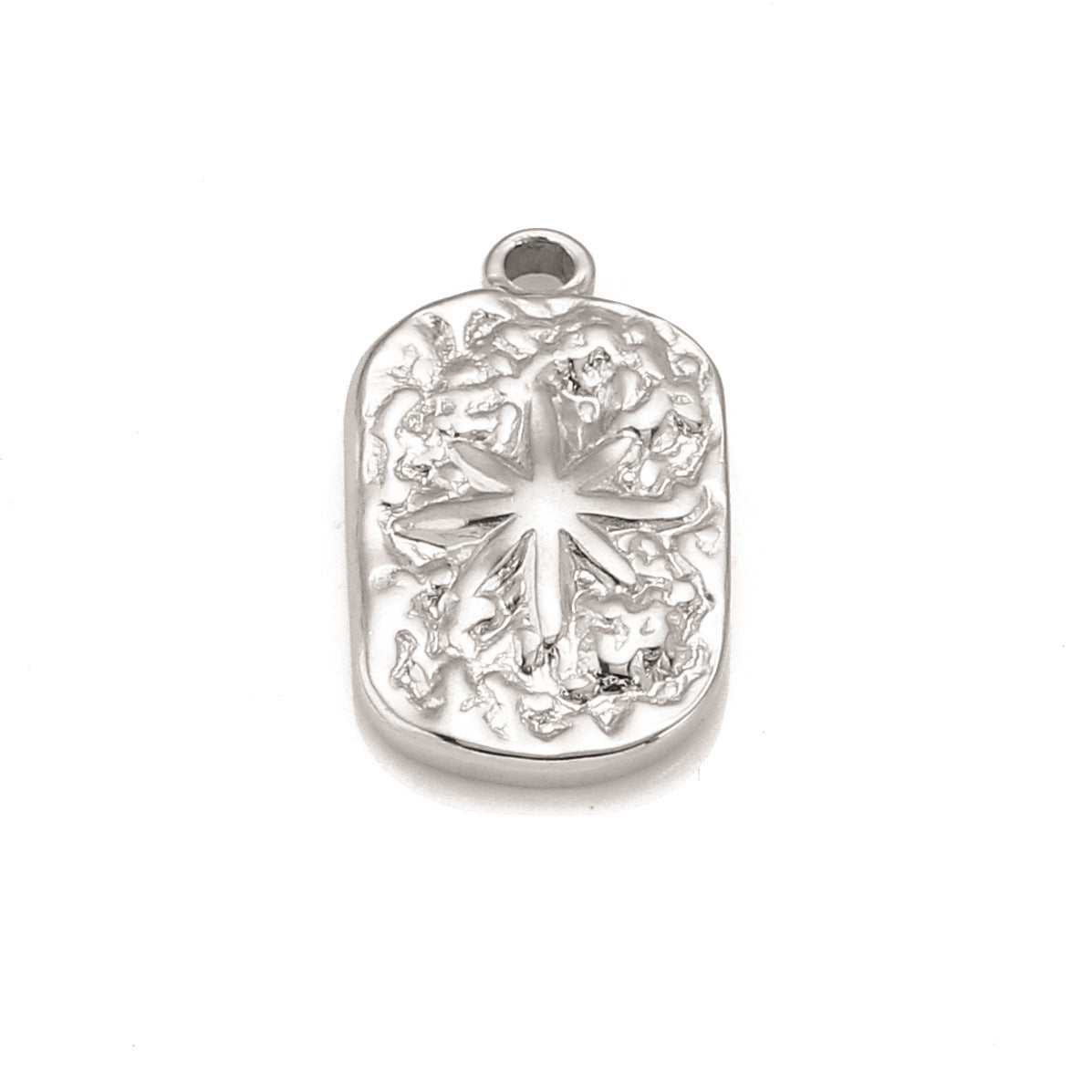 Pendentif rectangulaire en acier inoxydable avec étoile à six branches et revêtement PVD or 18 carats