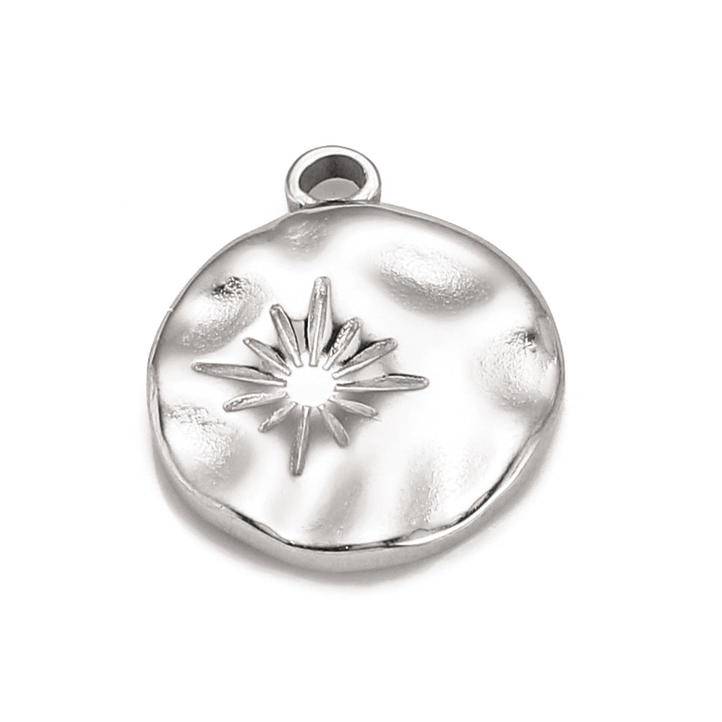 Pendentif étoile ronde à six branches en acier inoxydable