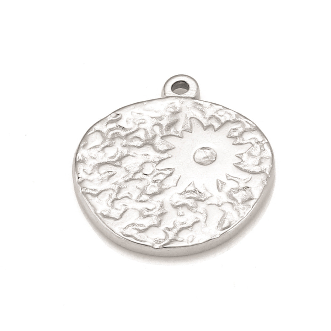 Pendentif rond irrégulier en acier inoxydable en forme de soleil
