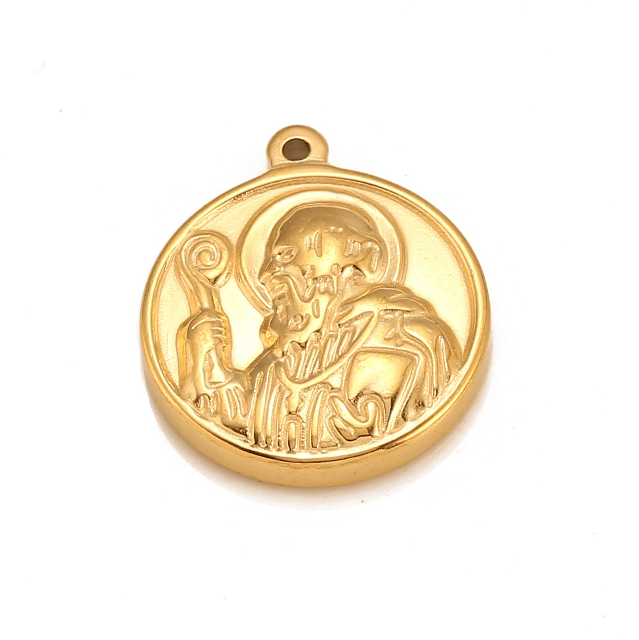 Pendentif croix ronde en acier inoxydable Saint Benoît