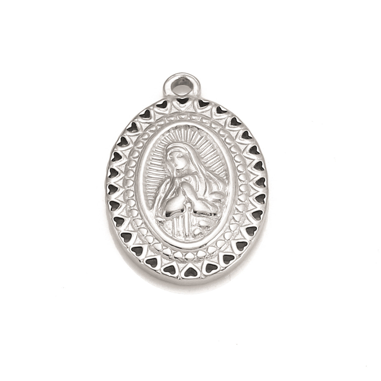 Pendentif ovale en acier inoxydable Vierge Marie