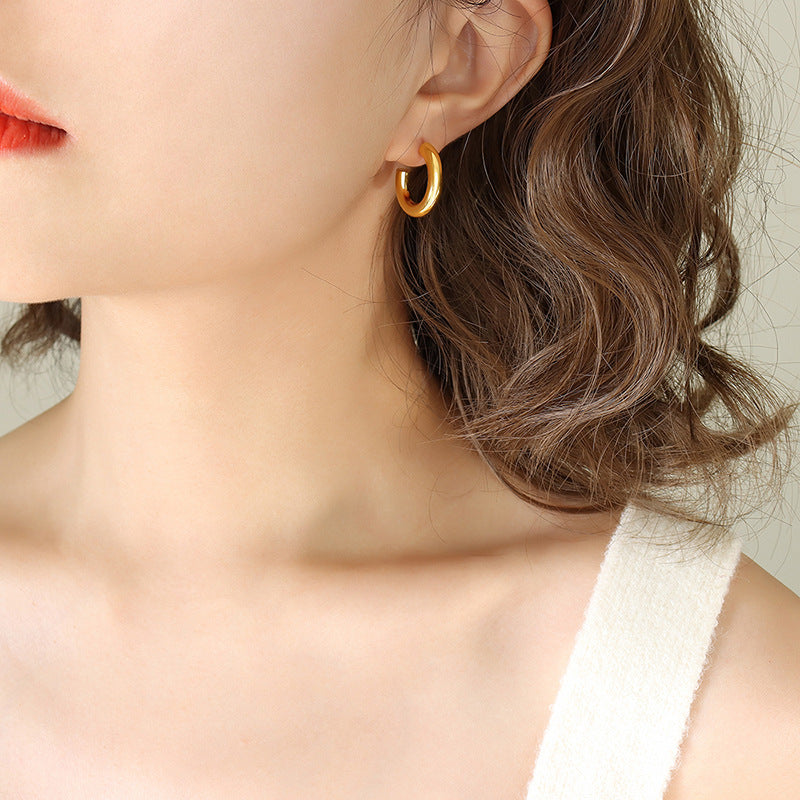 18K Gold PVD Solid C Hoop Earrings