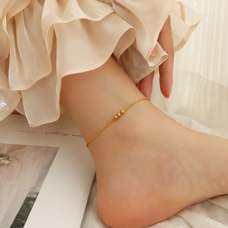18K Gold PVD Bead Stainless Steel Anklet