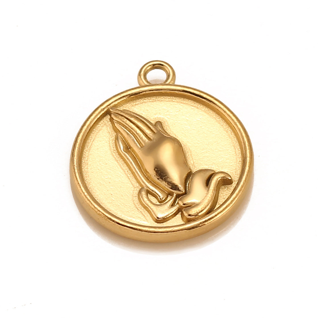 Pendentif rond en acier inoxydable avec motif de prière