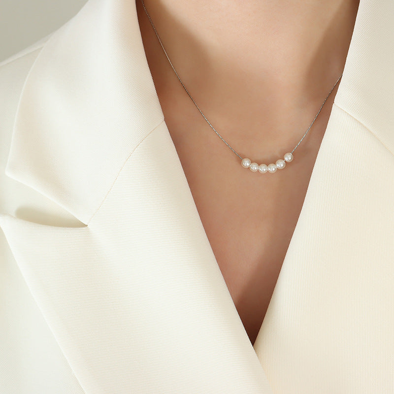 Stainless Steel Necklace With 6 Faux Pearls