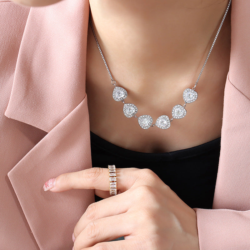 Elegant Heart CZ Box Chain Necklace