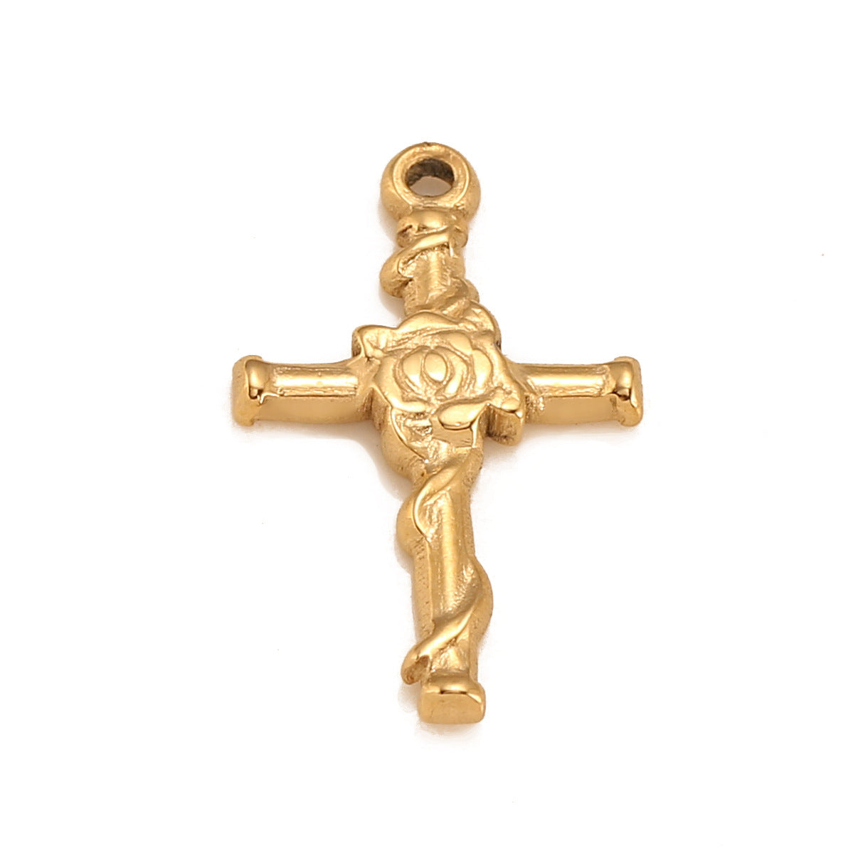 Pendentif croix en acier inoxydable rose