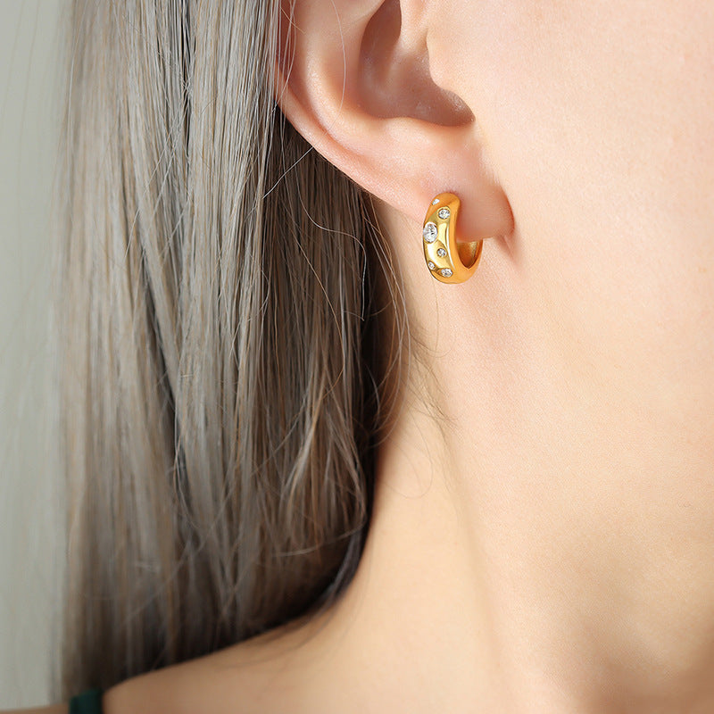 Inlaid Zircon Huggie Earrings